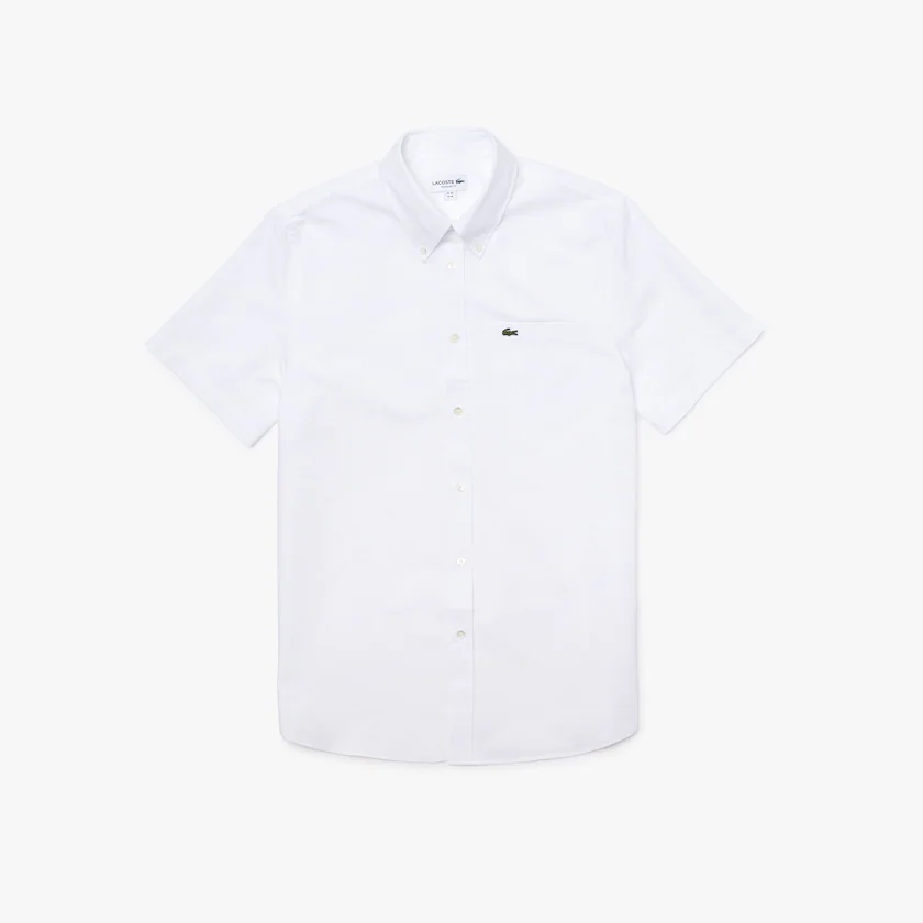 Chemise manches courtes homme Lacoste blanche coton Oxford | Georgespaul