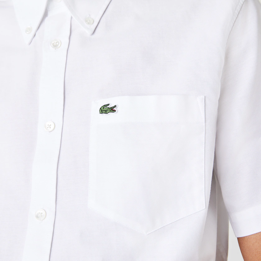 Chemise manches courtes homme Lacoste blanche coton Oxford | Georgespaul