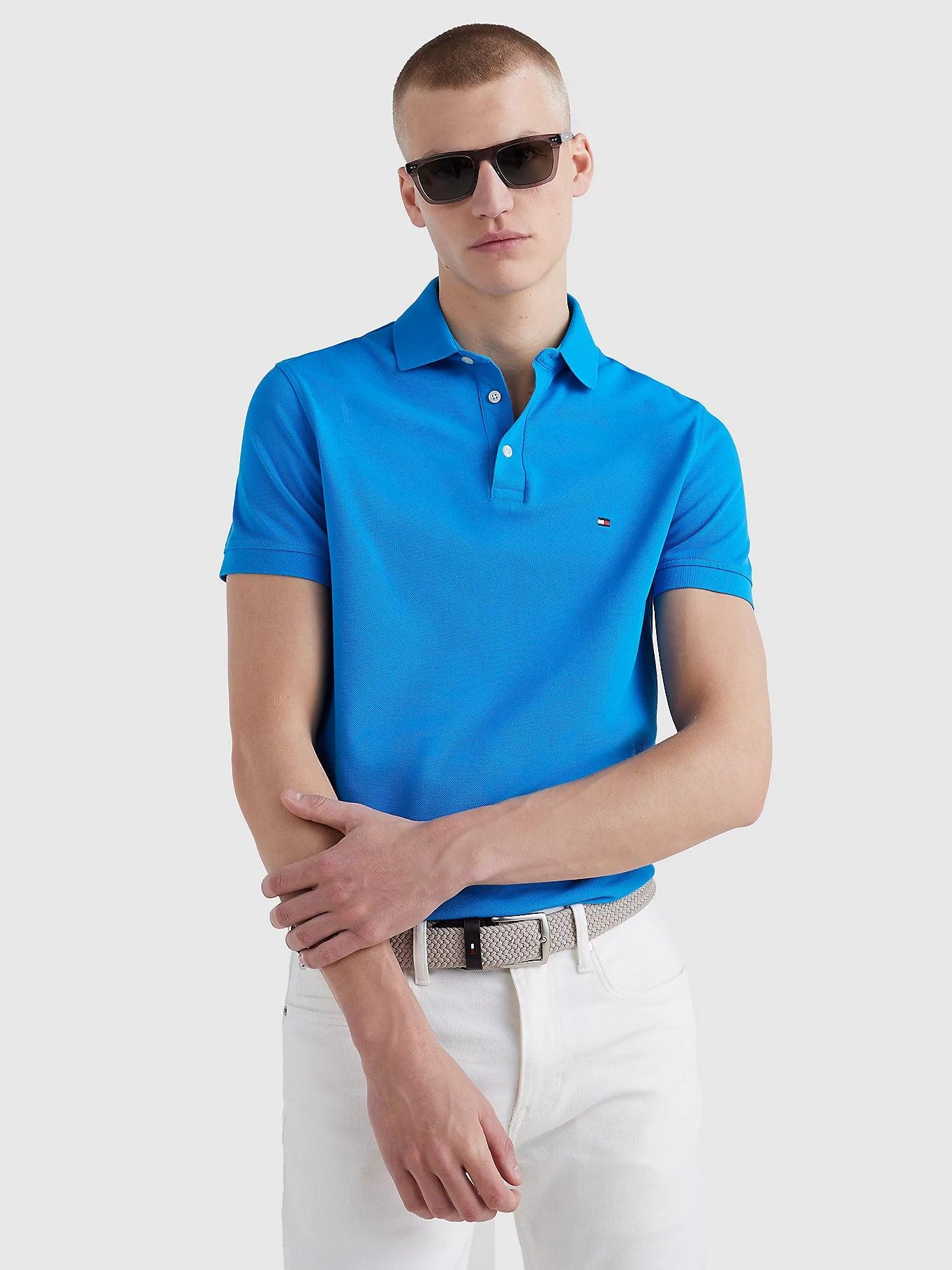 Polo Tommy Hilfiger ajusté bleu en coton bio - Georgespaul