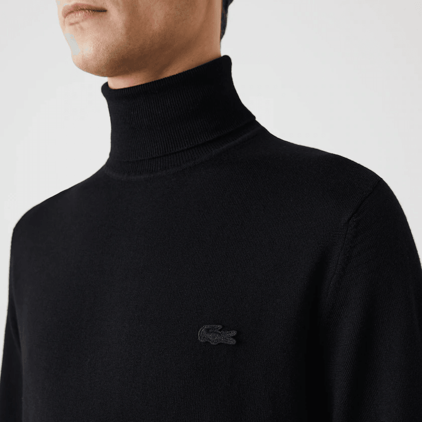 Pull à col roulé Lacoste noir en laine mérinos - Georgespaul