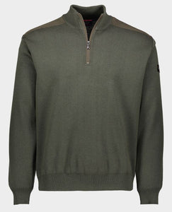 Pull demi zip à empiècements Paul & Shark kaki en laine