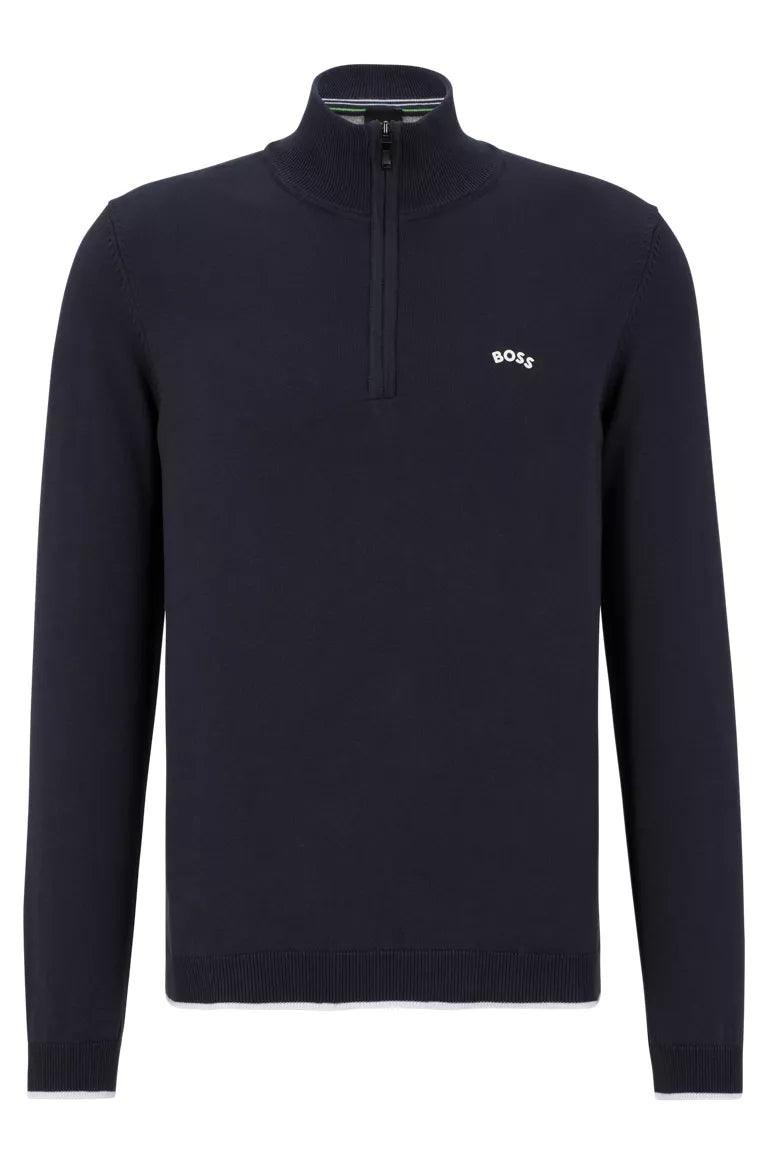 Pull demi zip BOSS marine en coton bio - Georgespaul