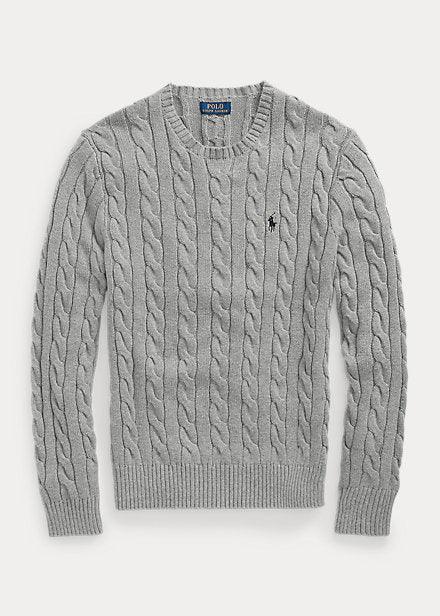 Pull torsadé Ralph Lauren gris en coton - Georgespaul