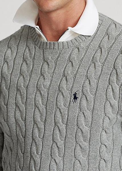 Pull torsadé Ralph Lauren gris en coton - Georgespaul