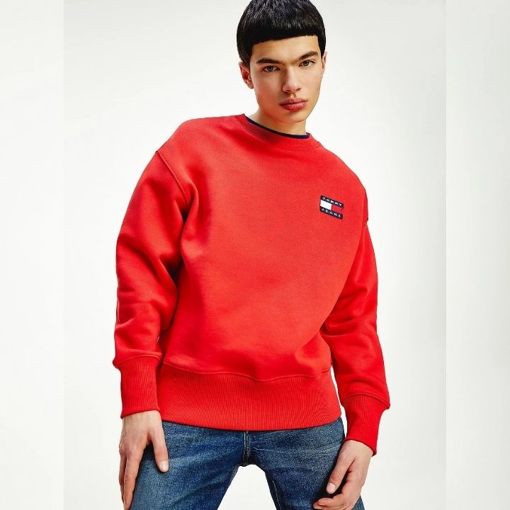 Sweat à col rond Tommy Jeans rouge coton bio
