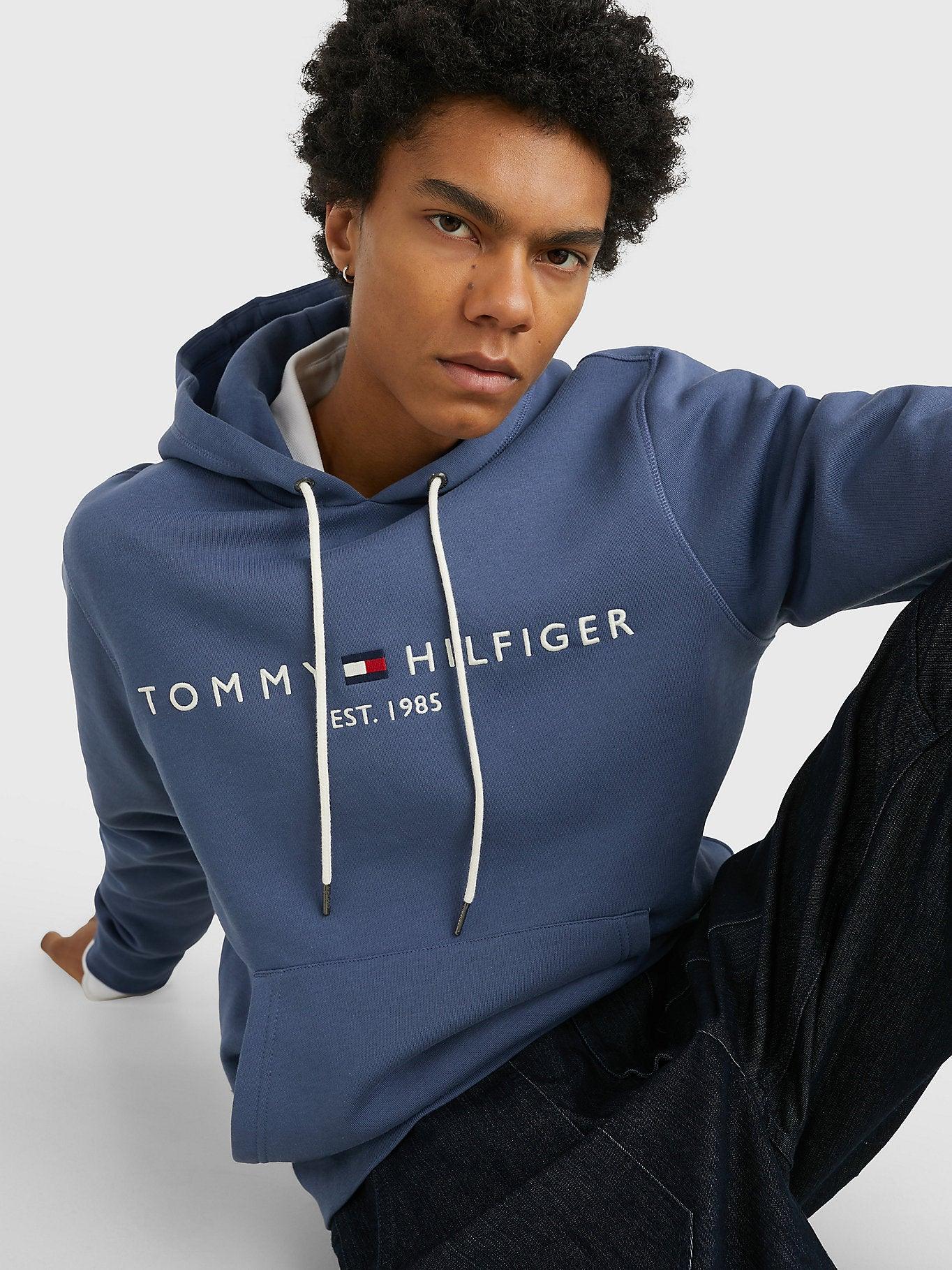 Sweat à capuche Tommy Hilfiger bleu en coton bio - Georgespaul