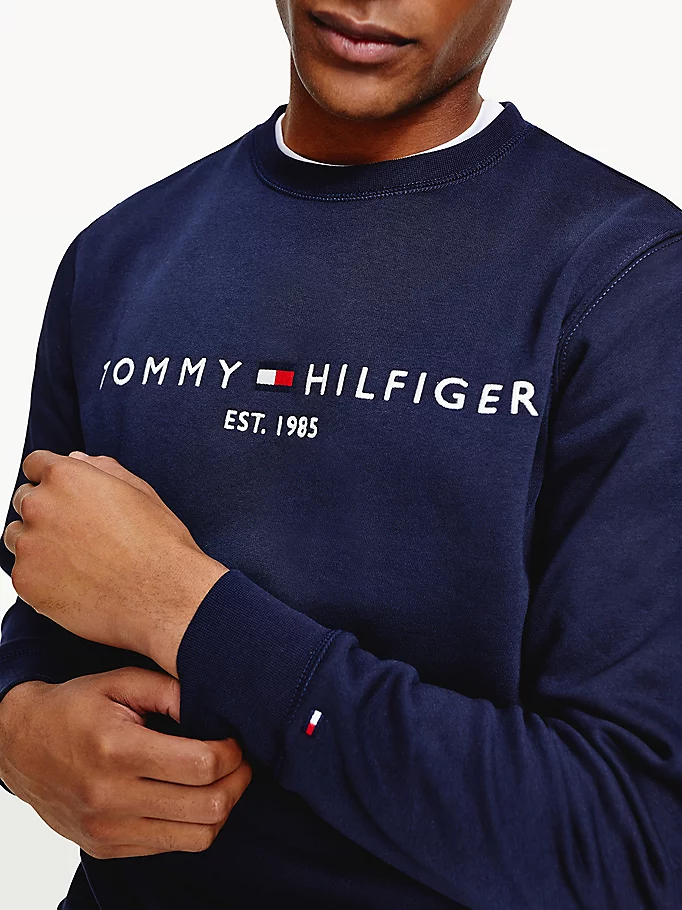 Sweat col rond homme Tommy Hilfiger marine en coton bio | Georgespaul