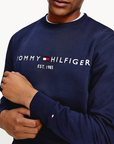 Sweat col rond homme Tommy Hilfiger marine en coton bio | Georgespaul