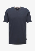Laden Sie das Bild in den Galerie-Viewer, Marineblaues BOSS T-Shirt aus Baumwolle mit V-Ausschnitt
