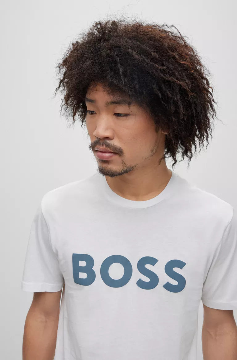 T-Shirt pour homme logo BOSS blanc en coton | Georgespaul