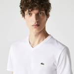 Afbeelding in Gallery-weergave laden, T-shirt col V homme Lacoste blanc coton pima | Georgespaul
