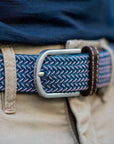 Ceinture tressée bicolore Billybelt bleue et blanche en cuir - Georgespaul