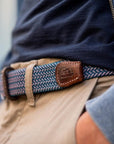 Ceinture tressée bicolore Billybelt bleue et blanche en cuir - Georgespaul