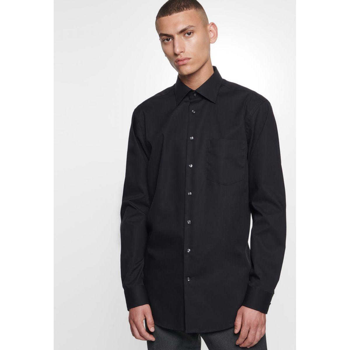 Chemise Seidensticker coupe droite noire sans repassage - Georgespaul