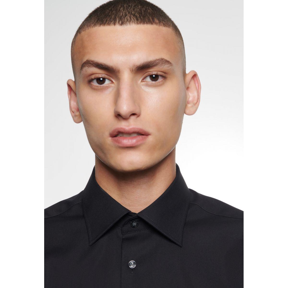 Chemise Seidensticker coupe droite noire sans repassage - Georgespaul