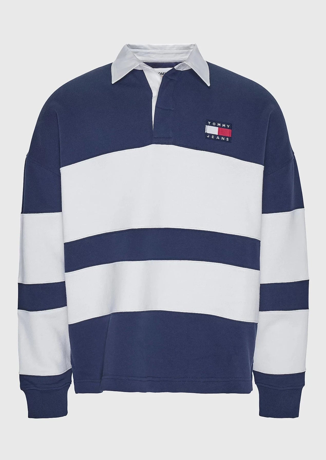 Sweat à rayures col polo Tommy Jeans marine et blanc | Georgespaul