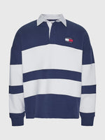Afbeelding in Gallery-weergave laden, Sweat à rayures col polo Tommy Jeans marine et blanc | Georgespaul
