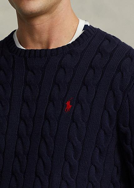 Pull torsadé Ralph Lauren marine en coton - Georgespaul