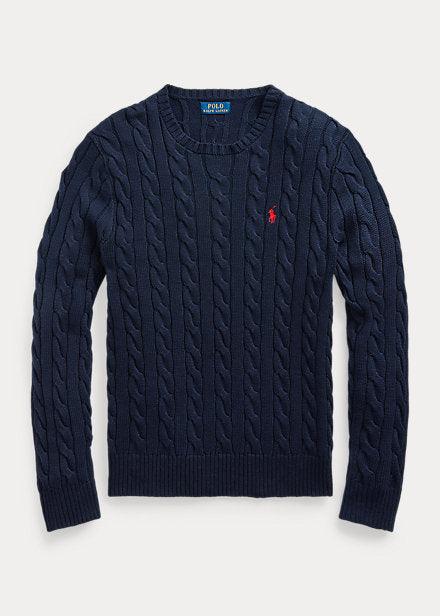 Pull torsadé Ralph Lauren marine en coton - Georgespaul